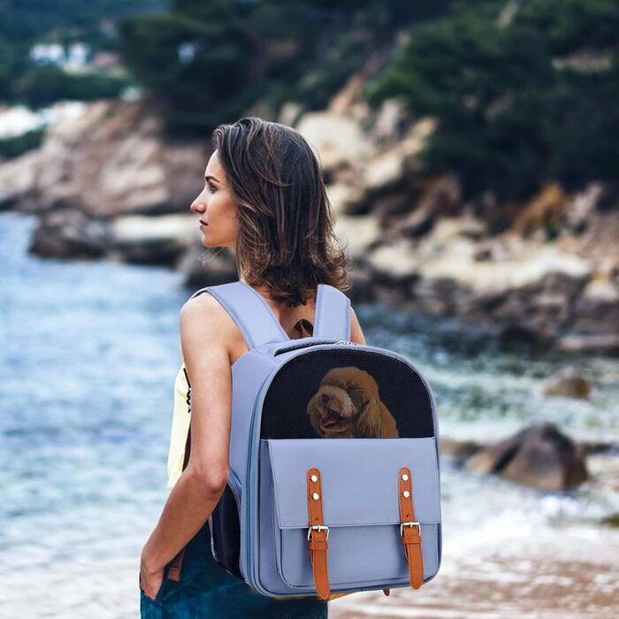 Рюкзак для собак та котів PETCUTE до 8 кг, з внутрішньою страхувальною лінією, дихаючий, з вікном, знімний килимок, блакитний