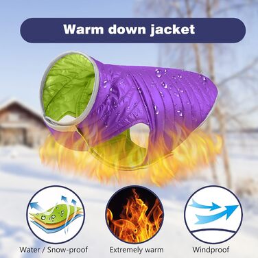 PETCUTE Зворотна куртка для собак, тепла зимова куртка-жилет для цуценят, водонепроникний одяг для домашніх тварин, регульована водонепроникна куртка для собак, поводок для собак з отвором для повідка, ідеальна для зими (S, фіолетовий+зелений)