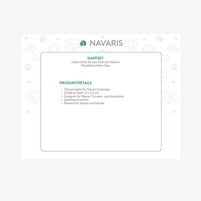 Набір мисок для котів і собак Navaris, порцелянові, 3 шт, для корму, придатні для миття в посудомийній машині