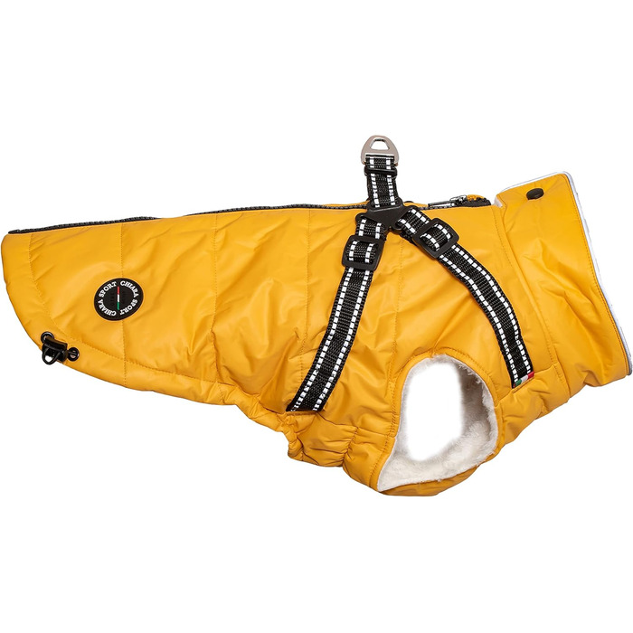 Зимова куртка для собак CHIARA Nick з шлейкою CHJ-2331DB-3 XL, розмір 3XL, поліестер, водовідштовхувана, вітронепроникна, індивідуально регульована, темно-жовта