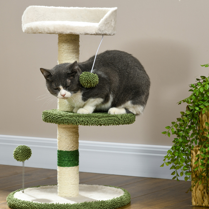 PawHut Cat Tree Маленьке 64 см Котяче дерево з лежачою поверхнею та ігровим м'ячем для маленьких кішок Сизаль зеленого кольору
