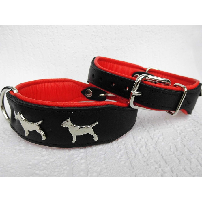 Шкіряний нашийник Bullterrier для собак, 33-41 см, 45 мм, чорний/коричневий/червоний