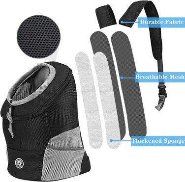 Рюкзак-переноска для собак та котів EATAN - дихаючий, водонепроникний, регульований (M, чорний), VFFG4656