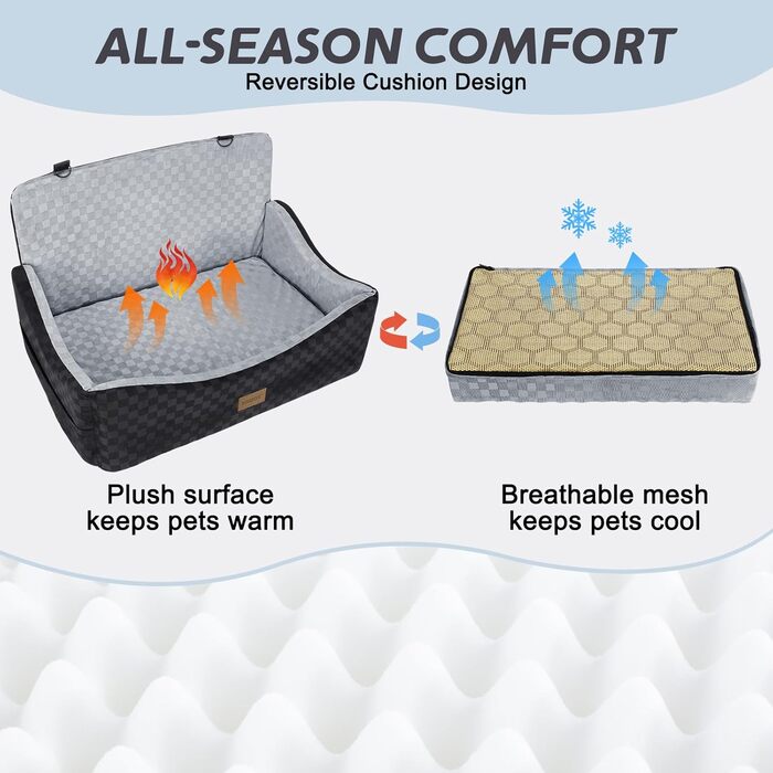 Автомобільне ліжко для собак JOEJOY – двостороннє, з Memory Foam, до 25 кг