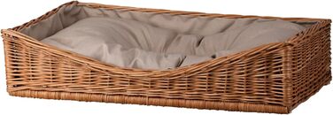 Плетіний корзинка-ліжко для собак та котів з подушкою, 80x50 см, натуральний колір, бежевий