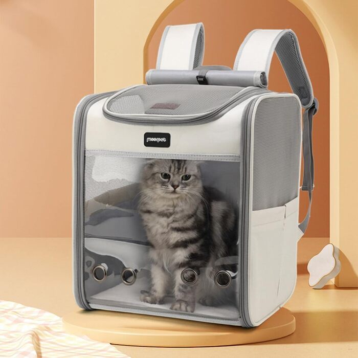 Рюкзак для тварин: переноска для собак та котів до 10 кг, дихаюча, складна, з прозорим вікном. Переноска-рюкзак для тварин, рюкзак для собак, рюкзак для котів, портативна сумка для подорожей, сірий колір