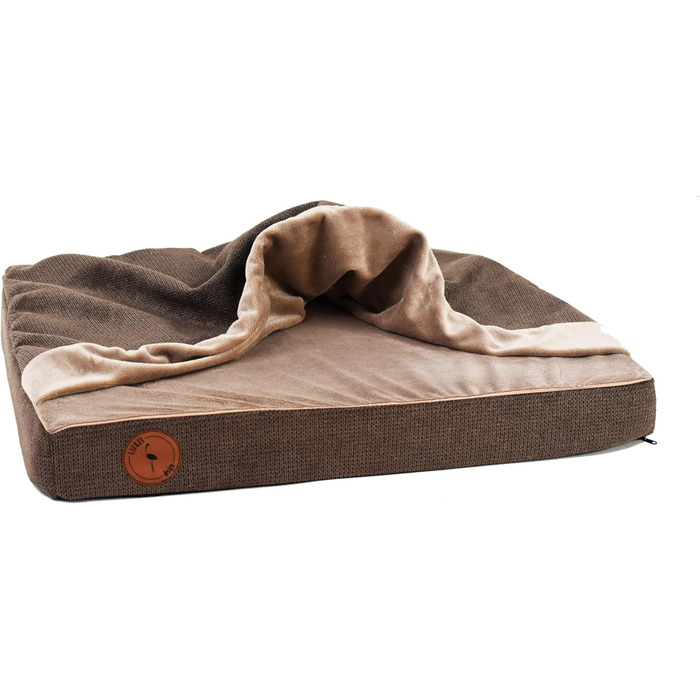М'яке ліжко для собак середніх порід з ортопедичною матрацною поверхнею, з капюшоном, неслизьке, з можливістю прання, з блискавкою (колір: коричневий, розмір: 55 x 45 x 8 см)