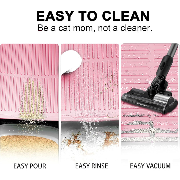 Килимок для котячого туалету PetNova, 101,6 x 76,2 см, силікон, вологостійкий, з рифленням, легко чистити, для кількох котів, рожевий