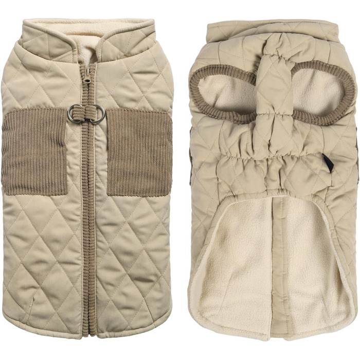 Зимовий теплий куртка для собак FeimaX: вітрозахисний халат з флісовою підкладкою, D-кільце, для маленьких та середніх собак (Хакі, L)