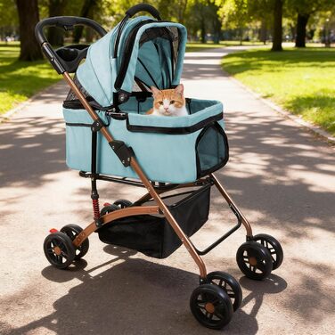 Візок для собак 3 в 1, складний, для маленьких собак та котів, знімний кошик, візок для дітей, сітчасте вікно, оксфордська тканина, до 20 кг (зелений)