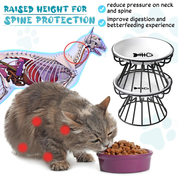 Набір мисок для котів Roshtia з кераміки на металевому підставці, 4 шт. (Чорний, візерунок 