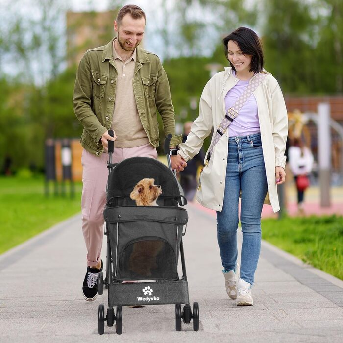 Дитяча коляска 3-в-1 для собак та котів, складана, 6 коліс, чорна