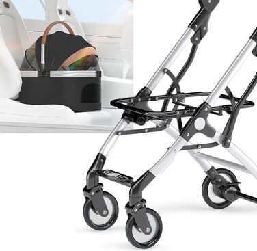 Візок для собак Fudajo 2в1, розкладний, з сумкою-переноскою, для собак та котів (чорний, до 15 кг)