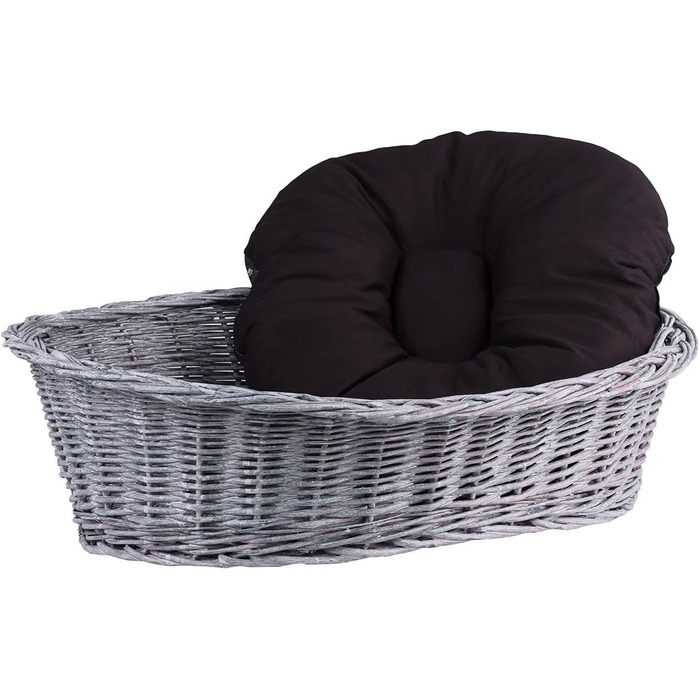 Корзина для собак та котів з плетеної лози, 80x60x26 см (Сірий/Чорний)