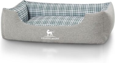 Ліжко для собак Knuffelwuff Lennard з велюру в клітинку, сіро-зелене, M-L, 85 x 63 см. Знімний, пральний чохол. Підходить для собак великих, середніх та маленьких порід.