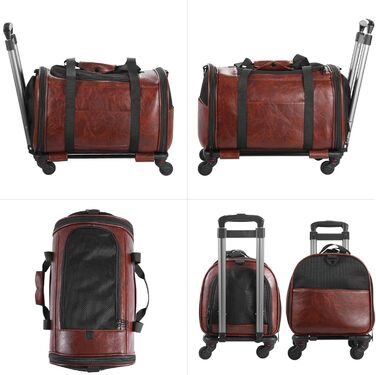 Сумка-переноска для тварин з екошкіри на колесах, для собак та котів до 6,8 кг, схвалена авіакомпаніями, для подорожей, кемпінгу та кав'ярень