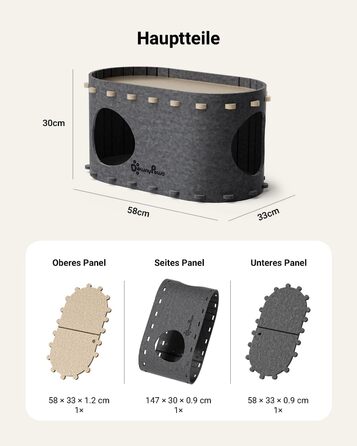 Кігтеточка-будиночок для котів DownyPaws з фетру, 2-ярусна, 50 x 33 x 50 см, сірий (1 шт.)