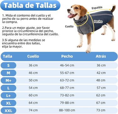 Зимовий одяг для собак SlowTon: тепла куртка з флісу, водонепроникна та вітронепроникна, з нашийником-гетром та світловідбиваючими смугами, регульована, для цуценят, темно-синій, розмір S