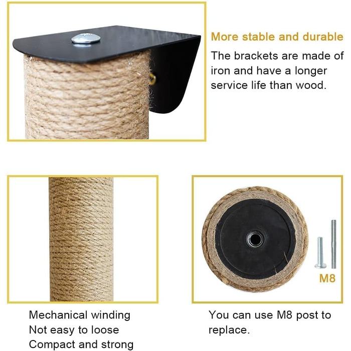 Дряпка для котів, 81 см, з полицями, для дому (оновлення з джютового мотузка)