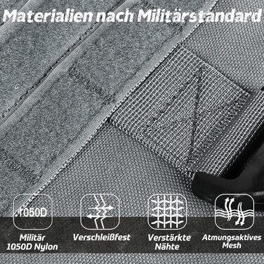 Шлейка для собак Rabbitgoo великих порід, без натягу, тактична з MOLLE, металеві пряжки, дихаюча, військова, регульована, з підкладкою, сіра, L (1 шт.)