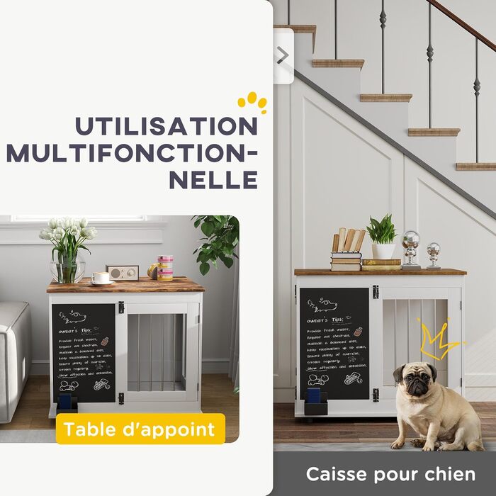 Клітка для собак PawHut, біла, з 3 дверцятами, для собак середніх порід до 20 кг, 80x60x70 см