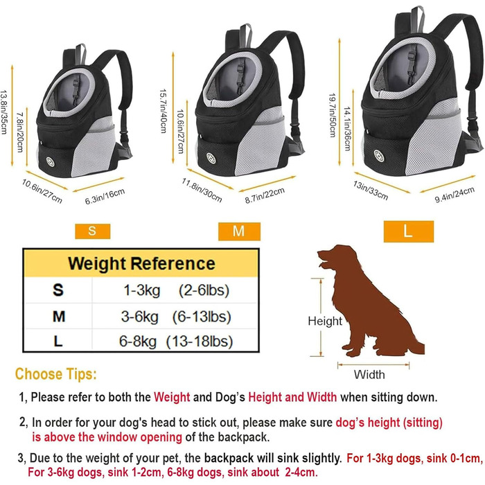 Сумка-переноска для собак та котів, чорна, L, для маленьких/середніх тварин, регульована передня частина, дихаюча, підходить для перельотів