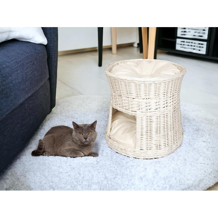 Кігтеточка-будиночок для котів, 50 см, з подушкою, з плетеної лози, двоярусна, для дому