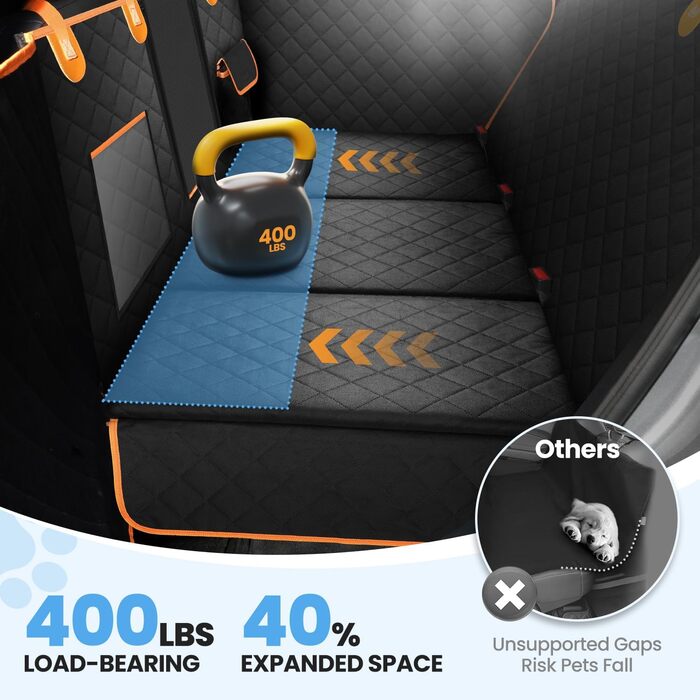 Водонепроникний захист для автосидіння для собак з піною-ефект-ящиками та жорсткою основою, подовжувач заднього сидіння для собак з покращеним захистом дверей, лежанка для собак для подорожей, кемпінгу, підходить для