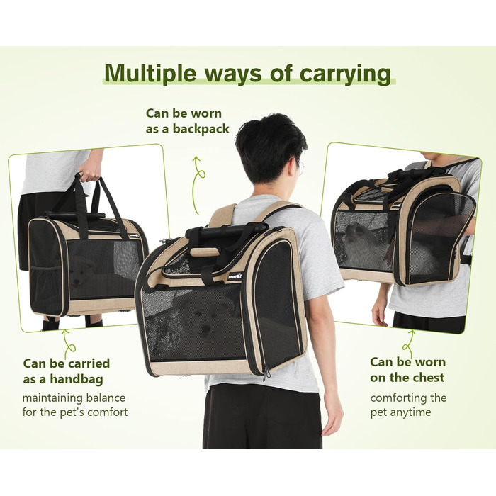 Рюкзак для собак та котів Pecute: зручний та вентильований, для подорожей та прогулянок (Хакі)