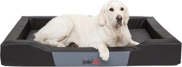 Собаче ліжко-корзина для собак маленьких, середніх та великих порід - подушка для собак - диван для собак з екошкіри, знімний та пральний чохол - Deluxe, розмір M - чорний, 93 x 62 см