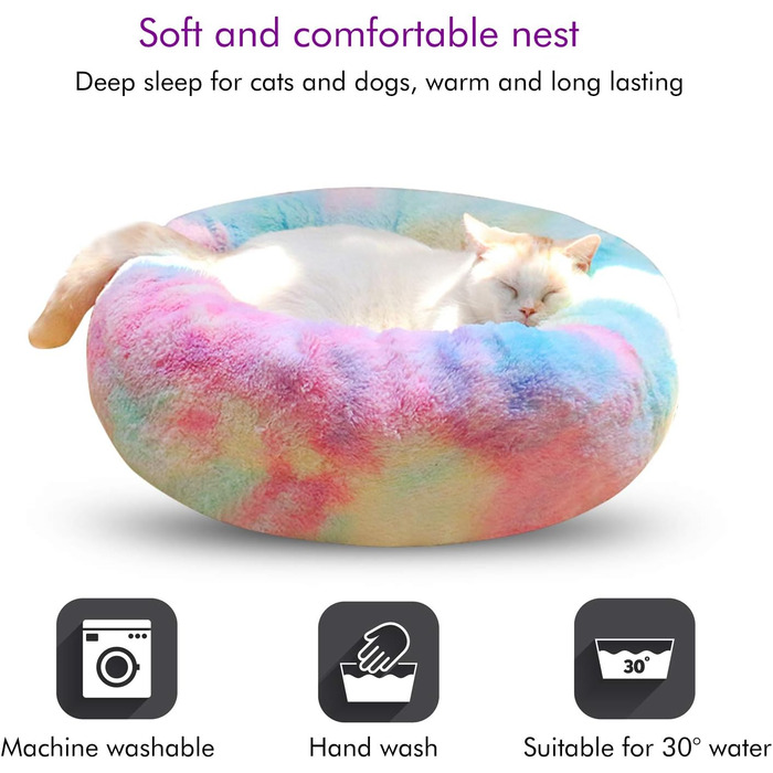 Кругле ліжко для собак Petcute, корзина для котів та домашніх тварин, м'яке, миється, рожевий кісточка, XS (40 см)