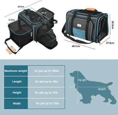 Транспортна переноска для котів та собак, складана, з мішковою сіткою зверху та з боків, з плечовим ременем та знімним килимком