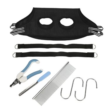 Гамак для грумінгу собак EVTSCAN, чорний, S. З набором для догляду за тваринами: щітка для вичісування та ножиці для стрижки нігтів