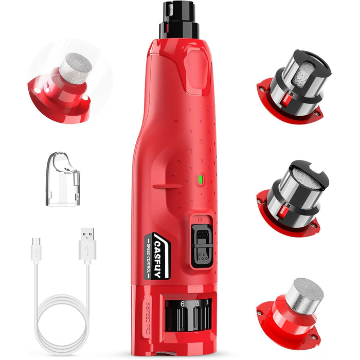 Електричний точило для кігтів собак Casfuy - 6 режимів, 45 дБ, з LED-підсвічуванням, для собак та котів великих, середніх та малих порід. Червоний