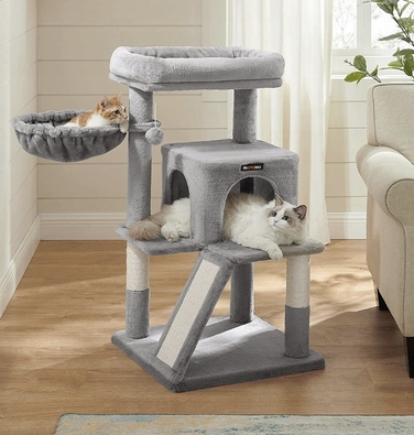 Великий кігтеточка-платформа 2в1 для котів, стійка рампа, світло-сіра, 96 см, Feandrea