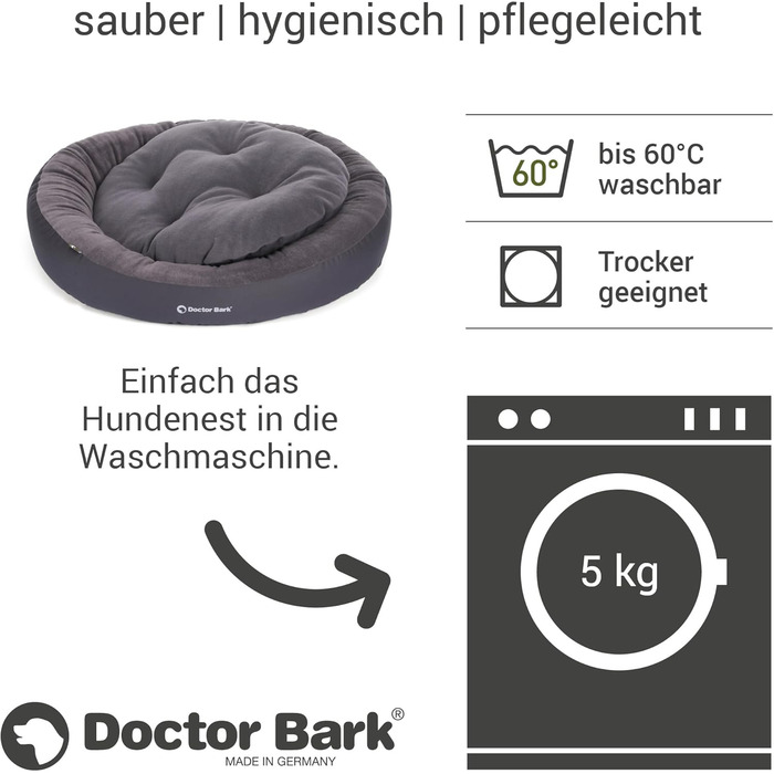 Кругле ліжко для собак Doctor Bark, 50x40 см, сіре, з м'якою флісовою подушкою - GreenLabel