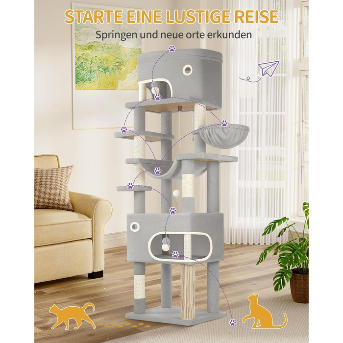 Драбина-кіготь для котів Hzuaneri, 178 см, XXL, сірий