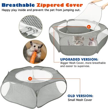Клітка-манеж для дрібних тварин VavoPaw, сіра: для кошенят, цуценят, кроликів, хом'яків. Атмосвітлива сітка, водонепроникний матеріал, легко складається