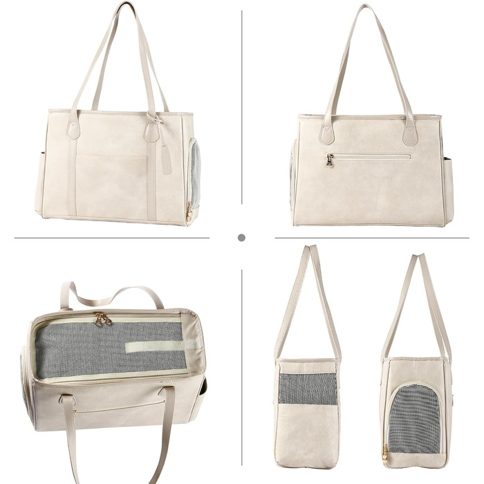 Сумка-переноска для собак та котів Monanller, шкіряна, для маленьких собак, кошенят, цуценят, схвалена авіаперевозниками, бежева