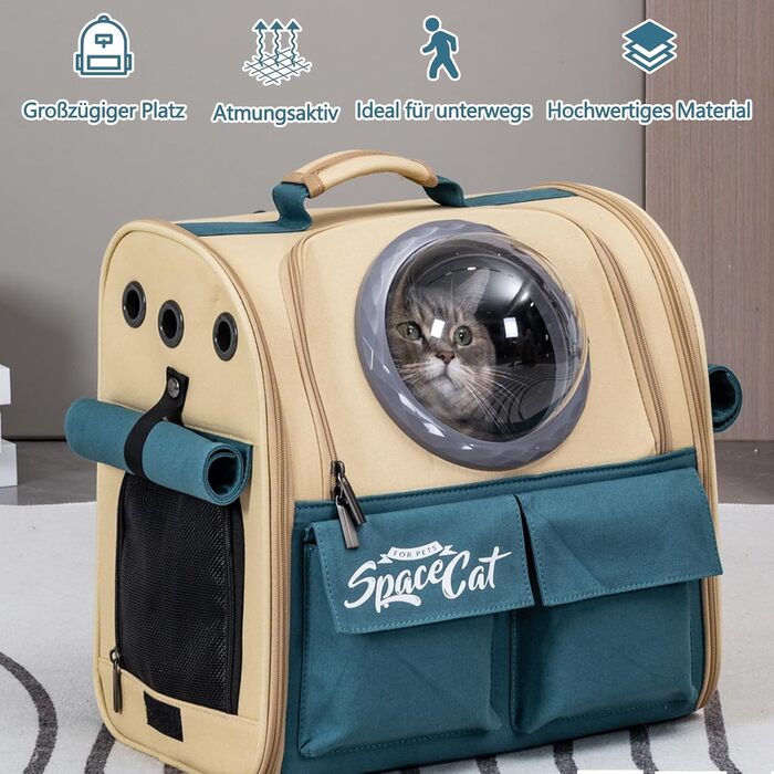 Розширюваний рюкзак для тварин Galatée, дозволений для перевезення в літаку, для котів та маленьких собак, дихаючий, для подорожей, хакі