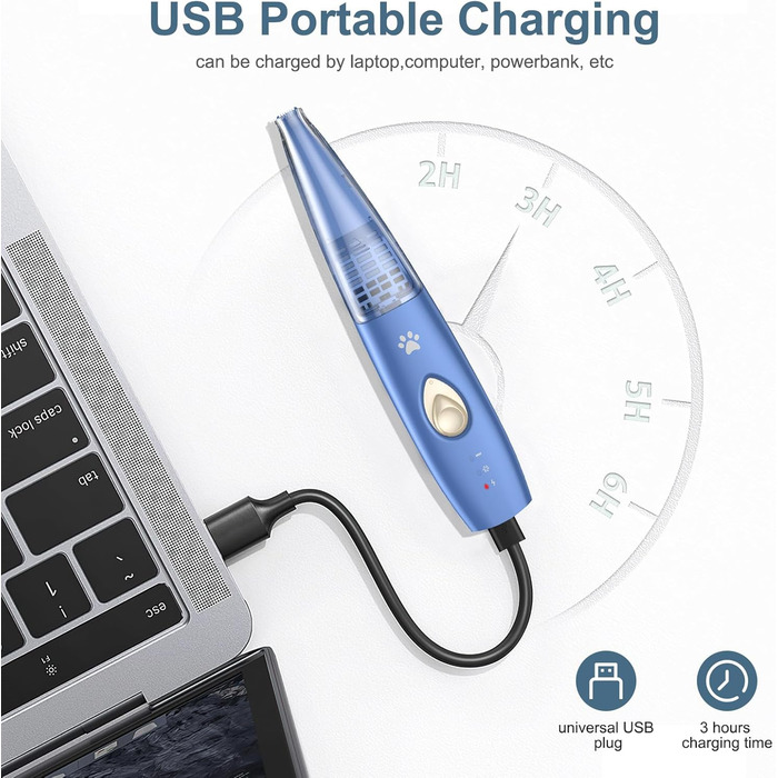 Триммер для собак та котів Ankilo 2-в-1 з функцією пилососа, 6000 об/хв, USB, для догляду за лапами та очима