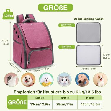 Рюкзак для котів та собак ALLSOPETS, складний, дихаючий, з сонцезахистом, для маленьких котів та собак. Ідеально для подорожей, кемпінгу та походів (Колір: Ягідний рожевий)