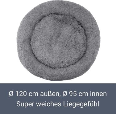 Кругле лежанка для собак та котів Juskys Monty 3XL, 120 см, сірий колір, м'яка, антиковзаюча, знімний чохол