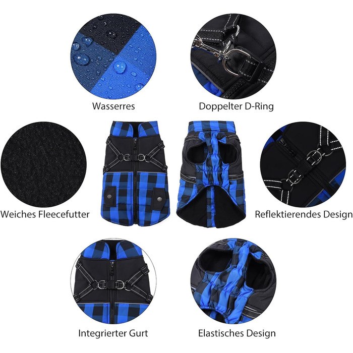Теплий зимовий одяг для собак: флісова жилетка, куртка з блискавкою, водонепроникний одяг для холодної погоди (L, Синій)