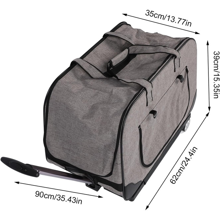 Транспортна переноска для собак, складана, велика, з колесами та телескопічною ручкою. Підходить для котів та собак до 17,5 кг (сіра)