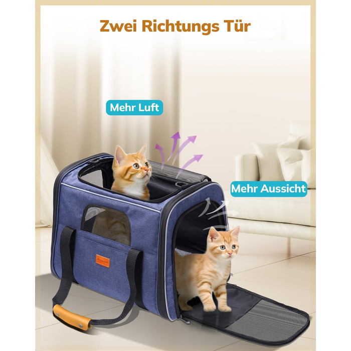 Транспортна переноска для котів та цуценят Morpilot до 7 кг, переноска для тварин з безпечними застібками, складна миска, підходить для візитів до ветеринара, авто та літака