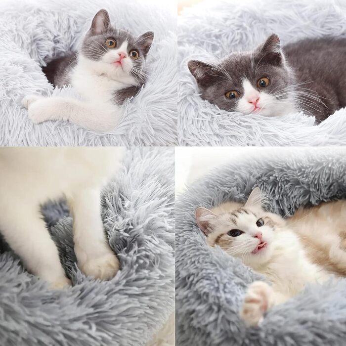 М'яке ліжко для кота та собаки: кругле, плюшеве, миється. Ліжко-подушка для домашніх тварин (70см, 60см, білий, світло-сірий)