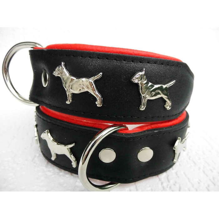 Шкіряний нашийник Bullterrier для собак, 33-41 см, 45 мм, чорний/коричневий/червоний
