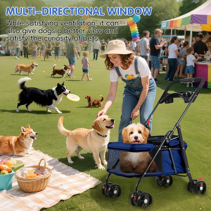 Дитяча коляска для тварин 4-Rad, синього кольору. Легка коляска для собак та котів з поворотними колесами та дихаючим мережевим покриттям. Ідеально для прогулянок та подорожей.