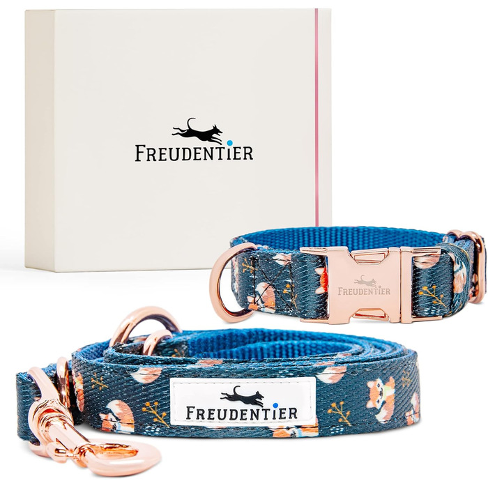 Набір нашийник і повідок для собак FREUDENTIER Let's get Foxy, регульований, 2 м, у подарунковій коробці, для малих, середніх і великих порід
